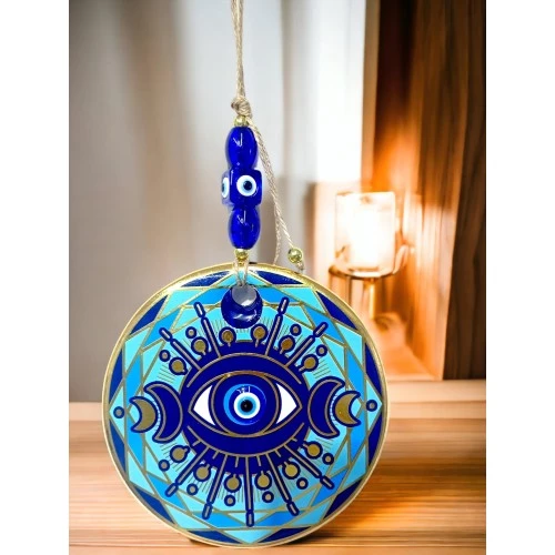 Tek Gözlü Piramit Desenli Nazar Boncuklu Duvar Süsü Cam Duvar Dekoru - 2