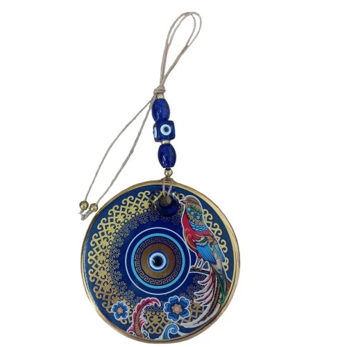 Yaldızlı Bülbül Kuşlu Çicekli Nazar Boncuklu Duvar Süsü Camlı Duvar Dekoru - 2