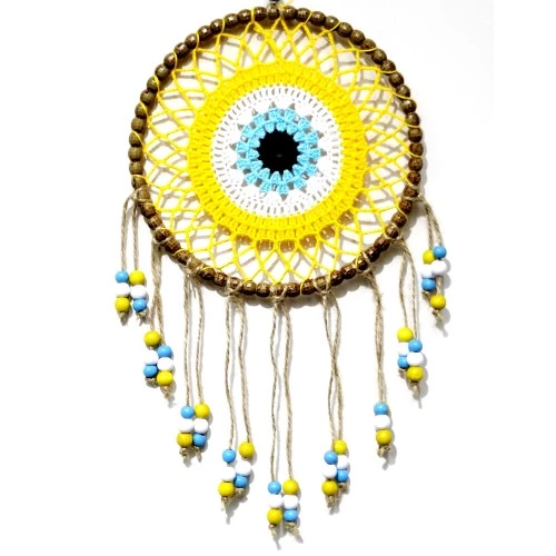 Sarı Motifli Renkli Boncuklu El Yapımı Duvar Süsü - 3