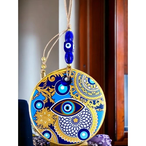 Çini Gold Desen Nazar Boncuklu Gözlü Duvar Süsü - 2
