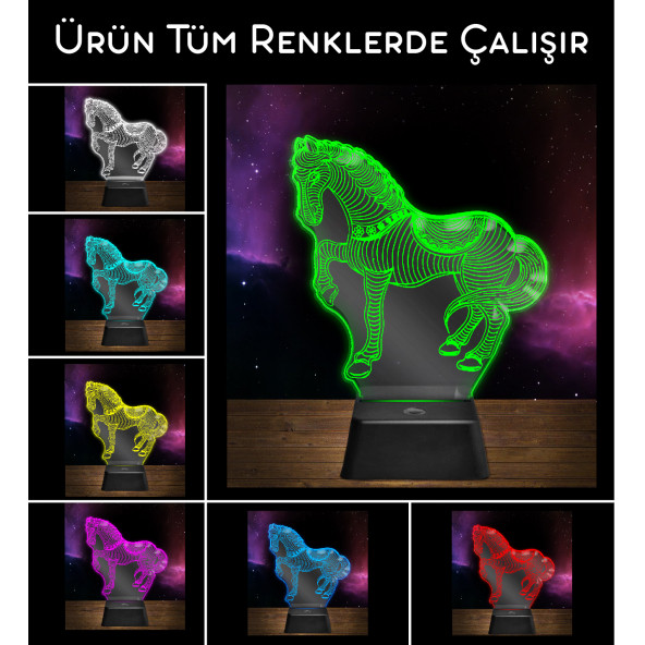 At Figürlü Doğum Günü Hediyesi 3 Boyutlu Gece Lambası(AT1) - 2