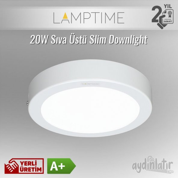 Lamptime 20W Sıva Üstü SLIM LED Downlight Armatür Yuvarlak Beyaz Gövde L260611 6500K (Beyaz)