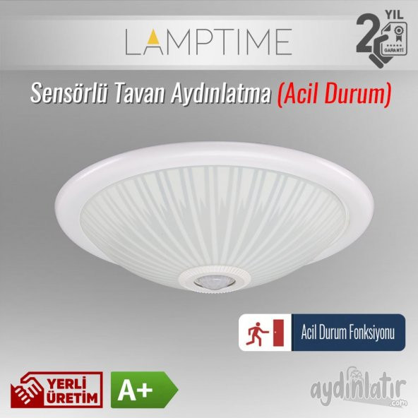 Lamptime 12W 6500K Sensörlü LED Tavan Armatürü Acil Durum Fonksiyonlu L520606