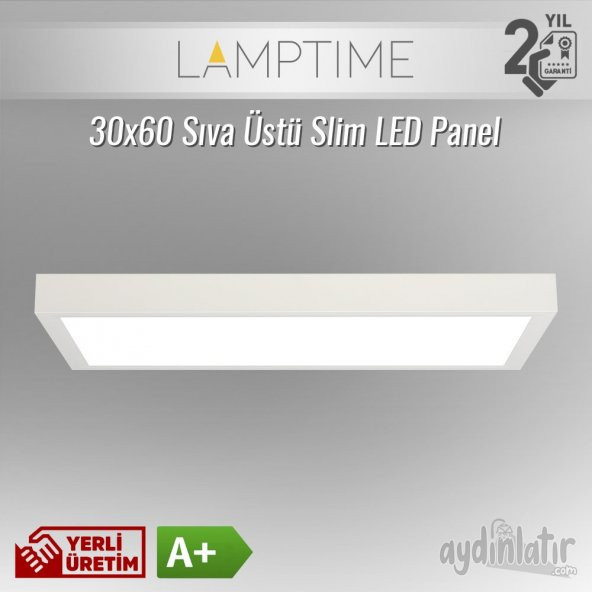 Lamptime 30*60 20W Sıva Üstü SLIM LED Panel Armatür Beyaz Gövde L260692 6500K (Beyaz)