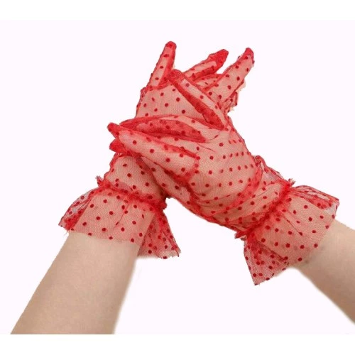 Kısa Boy Likralı Güpürlü Yetişkin Tül Eldiven - 2