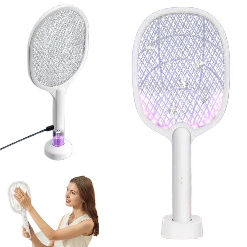 Sineklik Kovucu 5W Sessiz Şarjlı Masaüstü Stantlı Mor Işıklı Raket Sinek Öldürücü - Resim 4