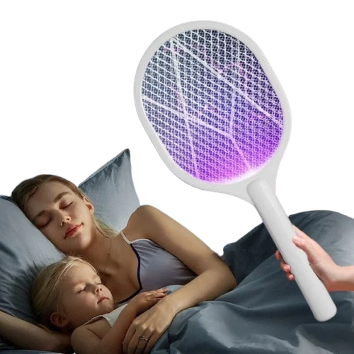 Sineklik Kovucu 5W Sessiz Şarjlı Masaüstü Stantlı Mor Işıklı Raket Sinek Öldürücü - Resim 5