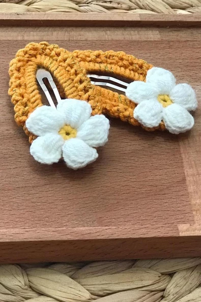 2'Li Amigurumi El İşlemesi Papatya Motifli Çıtçıtlı Toka - 2