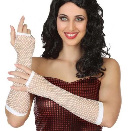 Uzun File Örgü Eldiven Beyaz Renk - Resim 4