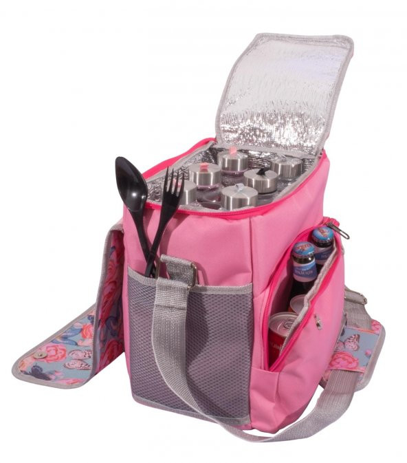 Soğuk ve Sıcak Tutan Yalıtımlı İzolasyonlu Yiyecek İçecek Çantası Termal Termos Buz Aküsü Hediyeli Pembe - 10
