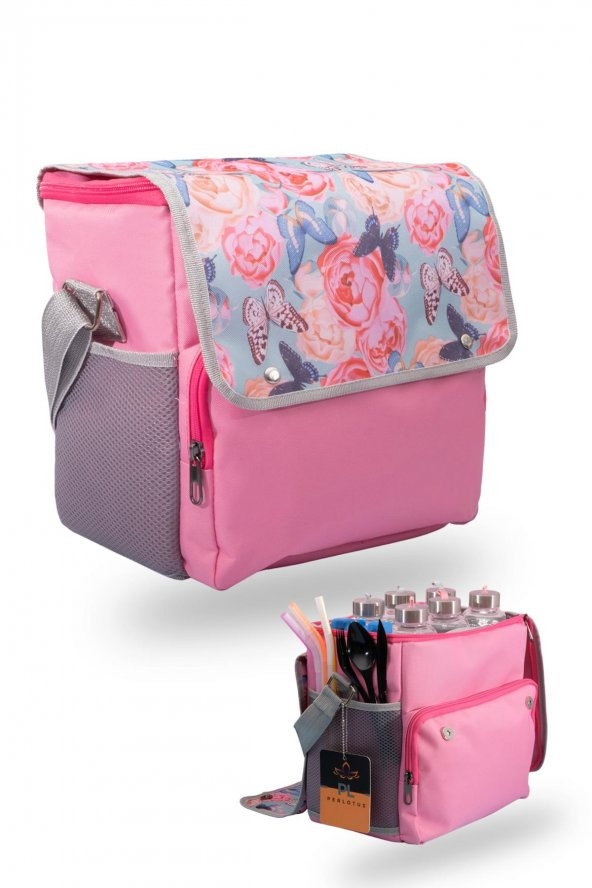 Soğuk ve Sıcak Tutan Yalıtımlı İzolasyonlu Yiyecek İçecek Çantası Termal Termos Buz Aküsü Hediyeli Pembe - 2