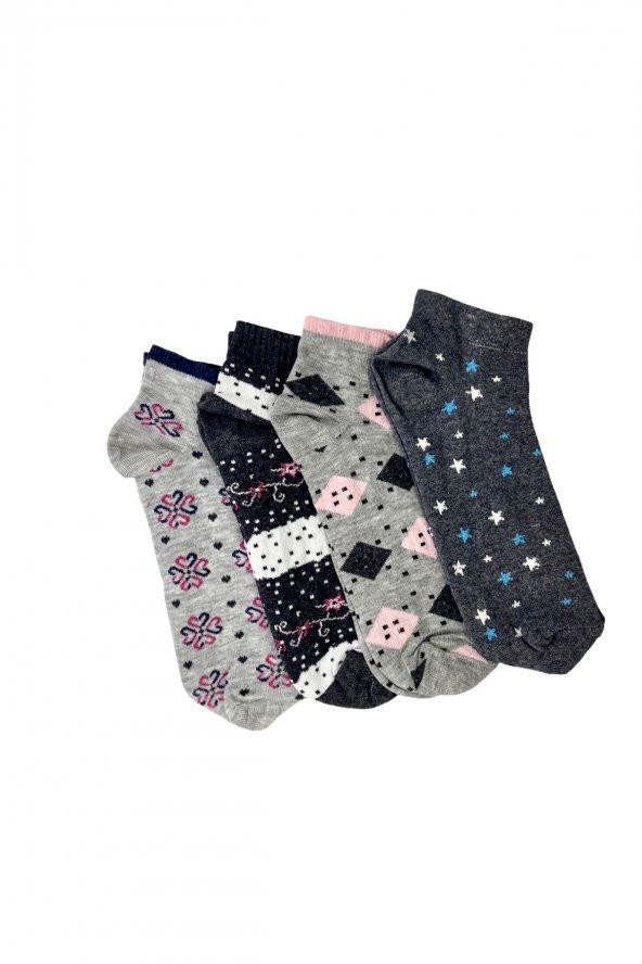 4 Çift Ekonomik Karışık Renkli Kadın Patik Çorap bt-0161
