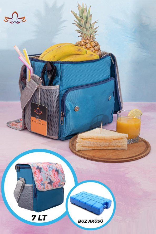 Soğuk ve Sıcak Tutan Yalıtımlı İzolasyonlu Yiyecek İçecek Çantası Termal Termos Buz Aküsü Hediyeli Çiçekli - 2