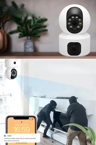 Çift Kameralı Wifi Bağlantılı Gece Görüşlü Ev Tipi Güvenlik Kamerası - 6