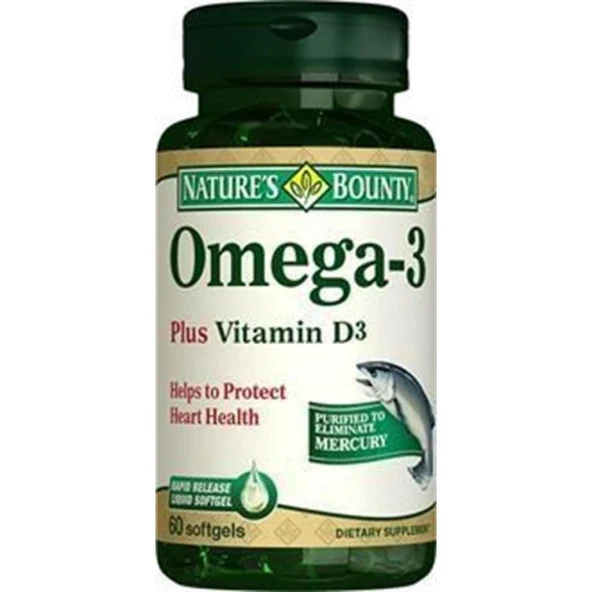 Natures Bounty Omega 3 Plus Vitamin D3 60 Softgels