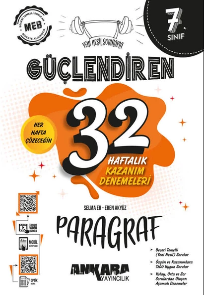 Ankara 7.Sınıf Paragraf Güçlendiren 32 Haftalık Kazanım Denemeleri 2025