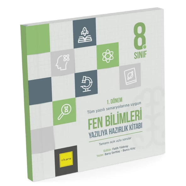 Kare 8.Sınıf LGS1.Dönem Fen Bilimleri Yazılıya Hazırlık Kitabı 2025