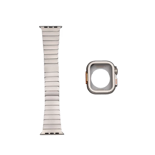 Gpack Apple Watch 4 5 44mm Kordon Metal Kordon ve Sert Kasa Koruyucu KRD126 - 7