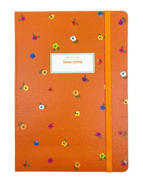 Victorias Sert Kapaklı Noktalı Bloknot Çiçekli Turuncu No:3