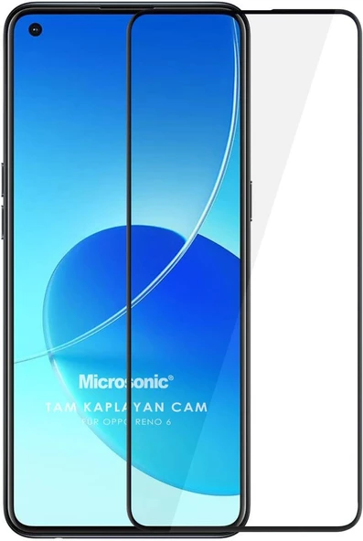 Oppo Reno 6 4G Tam Kaplayan Temperli Cam Ekran Koruyucu Siyah