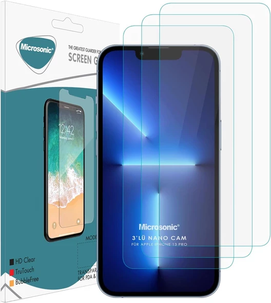 Apple iPhone 13 Pro Screen Protector Nano Glass Cam Ekran Koruyucu (3'lü Paket) [iPhone 13 Pro ile Uyumlu Ekran Koruyucu - Şeffaf]