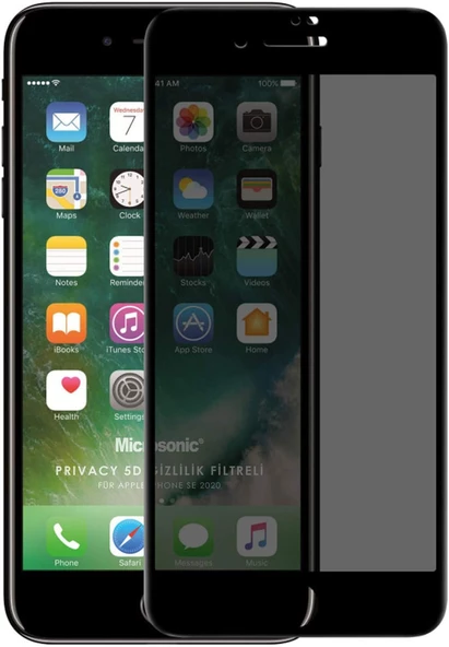 Apple iPhone SE 2020 Privacy 5D Gizlilik Filtreli Cam Ekran Koruyucu Siyah