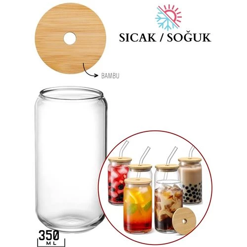 ModaCar Bambu Kapaklı Kavanoz Bardak 350 ml