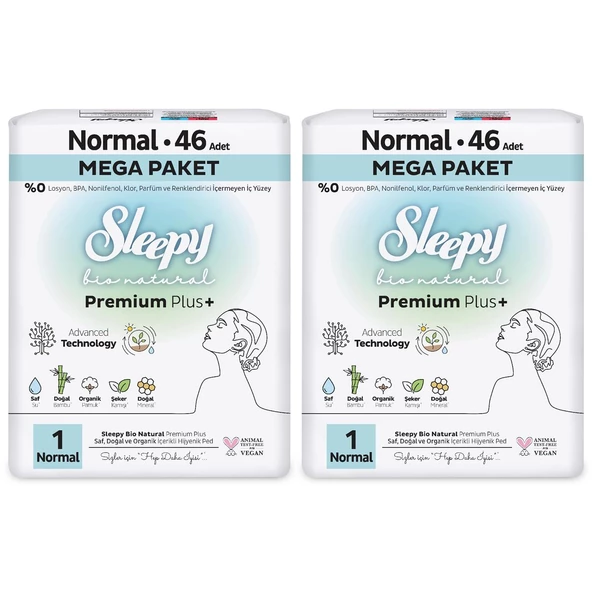 Sleepy Bio Natural Premium Plus Hijyenik Ped Mega Paket Normal 46x2 (92 Adet) - 2