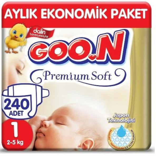 Goon Premium Soft Bebek Bezi 1 Beden 240 Adet (2-5kg)