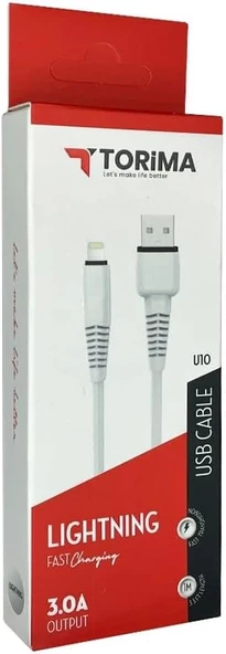 Şarj Kablosu 3.0A İphone to USB Hızlı Şarj Kablosu Torima U10, Beyaz