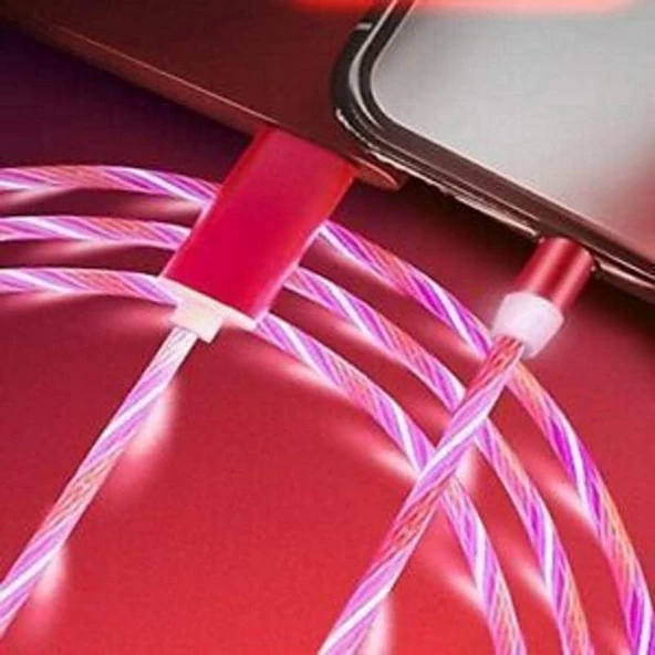 Data ve Hızlı Şarj Kablosu Led Işıklı Micro usb Pembe