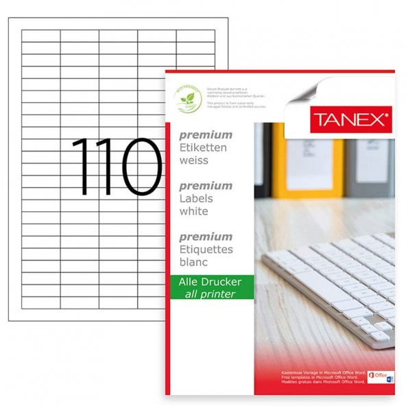 Tanex Tw-4110 Polyester Beyaz Laser Etiket 40x12mm 25 Syf/2.750 Ad./Pk. - 3