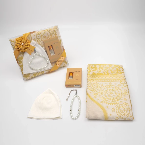 Takke + Esans + Tesbih +  Seccade Hediye Seti (Gold) - 2