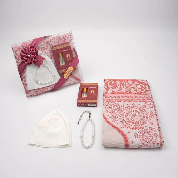 Takke + Esans + Tesbih + Seccade Hediye Seti (Bordo) - 2
