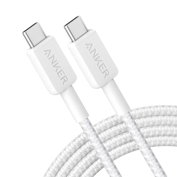 Anker 322 PowerLine USB-C to USB-C Örgülü Kablo 3ft/0.9m 60W - USB-IF - Beyaz - A81F5 (Anker Türkiye Garantili)