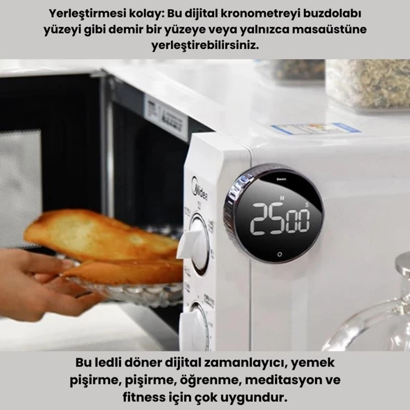 Polham Şarjlı Dijital Zamanlayıcı Kronometre, Spor,Yemek,Ders Çalışmak Için Geri Sayım Saati, Alarmlı - 5