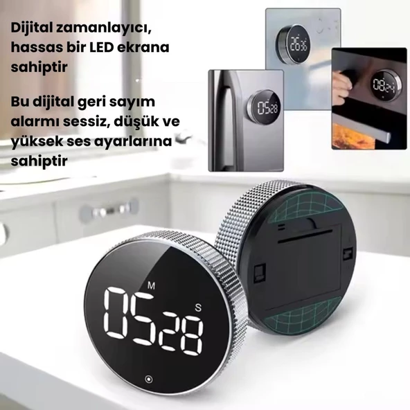 Polham Şarjlı Dijital Zamanlayıcı Kronometre, Spor,Yemek,Ders Çalışmak Için Geri Sayım Saati, Alarmlı - 4