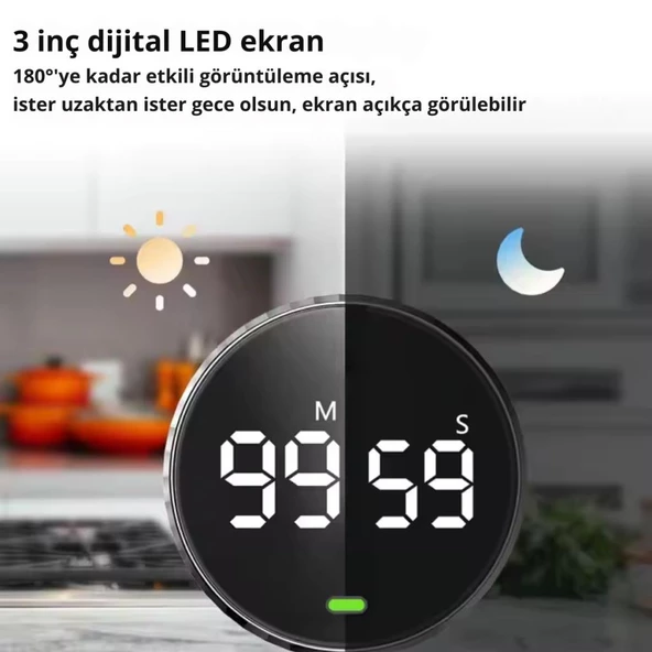 Polham Şarjlı Dijital Zamanlayıcı Kronometre, Spor,Yemek,Ders Çalışmak Için Geri Sayım Saati, Alarmlı - 3