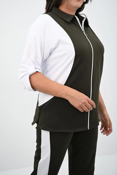 Kadın Büyük Beden Gömlek Yaka Fermuarlı Eşofman Takımı 8141-25 - 7