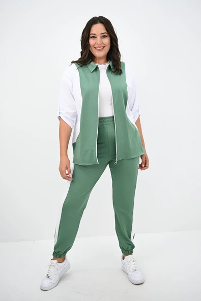 Kadın Büyük Beden Gömlek Yaka Fermuarlı Eşofman Takımı 8141-25 - 8