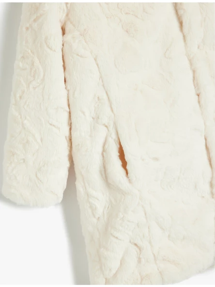 Koton Peluş Mont Dik Yaka Fermuarlı Cep Detaylı - 5