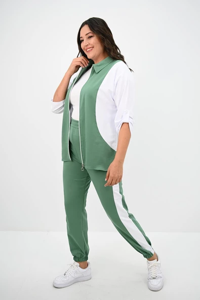 Kadın Büyük Beden Gömlek Yaka Fermuarlı Eşofman Takımı 8141-25 - 9