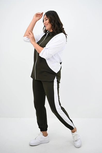 Kadın Büyük Beden Gömlek Yaka Fermuarlı Eşofman Takımı 8141-25 - 5