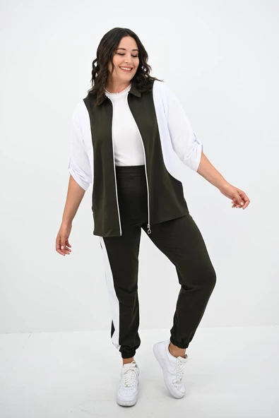 Kadın Büyük Beden Gömlek Yaka Fermuarlı Eşofman Takımı 8141-25 - 3