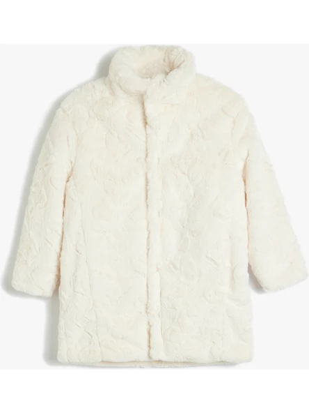 Koton Peluş Mont Dik Yaka Fermuarlı Cep Detaylı - 3