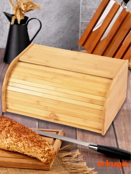 Bambu Ekmek Saklama Kutusu, Rulo Ekmek Kutusu, Ekmek Saklama Kabı, Ekmek Dolabı - 4