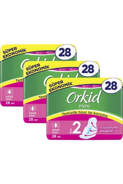 Orkid Maxi Uzun 28'li X 3 Adet = 84 Adet Ped