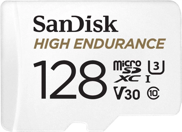 High Endurance microSDXC Bellek Kartı 128 GB + Adaptör (Dash Camları ve Özel Güvenlik Kameraları için, 100 MB/s Okuma, Full HD ve 4K Videolar için V30)