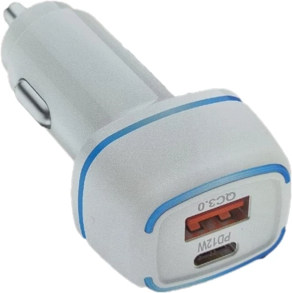 PD USB ARAÇ ŞARJ ADAPTÖRÜ DUAL PORT PD 12W + QC 3.0 12-24V PD 5V 3.1A 9V 2.2A 12V 1.7A QC 3.0 3.6-6.5 V ARAÇ ŞARJI YENİ NESİL PD + STANDART USB LEDLİ A KALİTE ARAÇ ŞARJ BAŞLIK (BEYAZ)