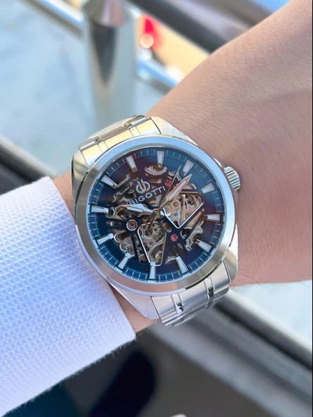 Bigotti Otomatik Ve Kurmalı Kasa Ve Kordon Çelik 5 Atm Su Geçirmez Erkek Kol Saati EBG.10642.X2 - Resim 4